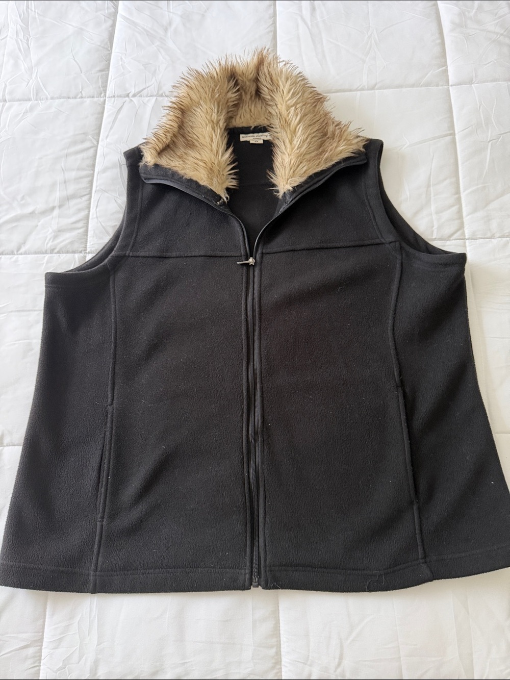 Telluride Women's Black Fleece Vest with Tan Faux Fur Collar2X